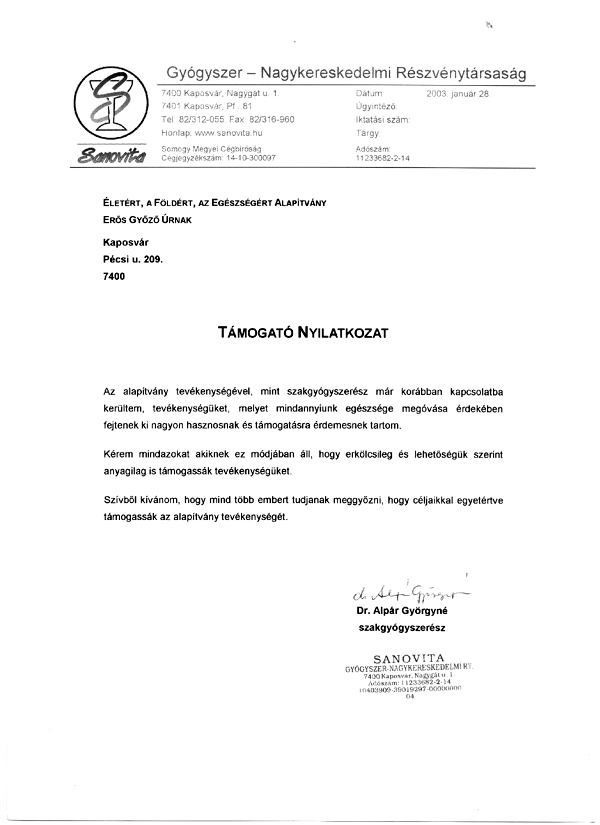 Támogatói nyilatkozat